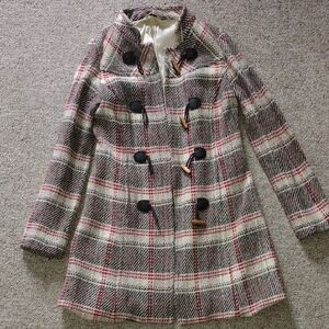 Plaid Women's Coat with Brown Accents Size 2